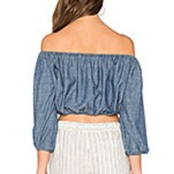 Theory Waleska Chambray Denim Off Shoulder Crop Top - Small - New With Tags - Picture 4 of 10